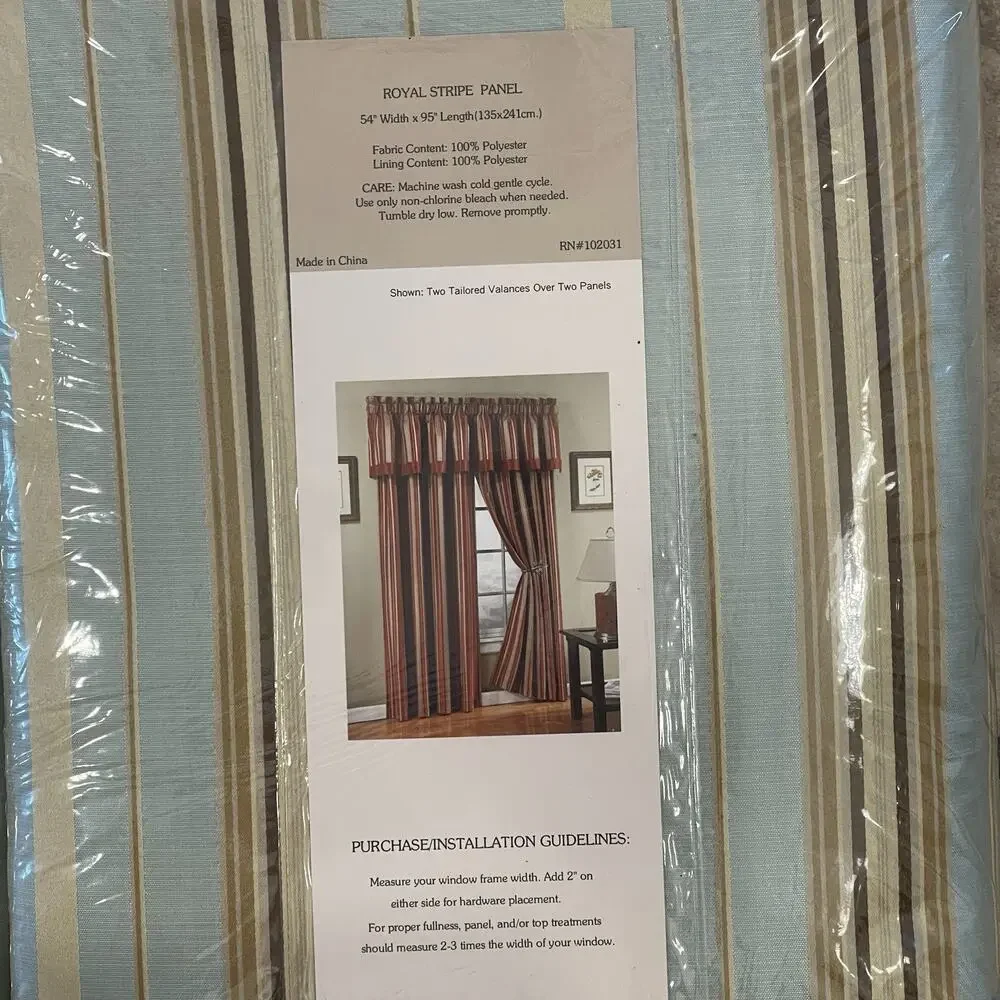 NWT 2 Royal Stripe Lined Jacquard Curtain Panel Rod Pocket Light Filtering 54x95